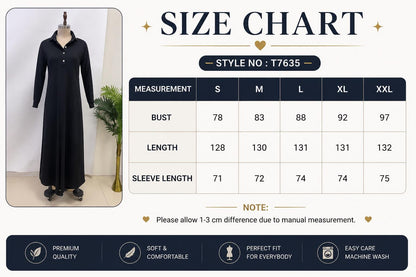 Maxi Dress with Button Collar and White Trim | Long Sleeve Elegant Comfort