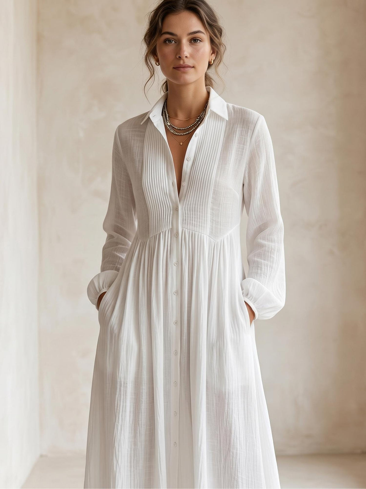 Elegant Stand Collar Long Sleeve Party Dress, Women 2026 New Spring Solid Casual Dresses, Single Breasted Ladies Pocket Dresses