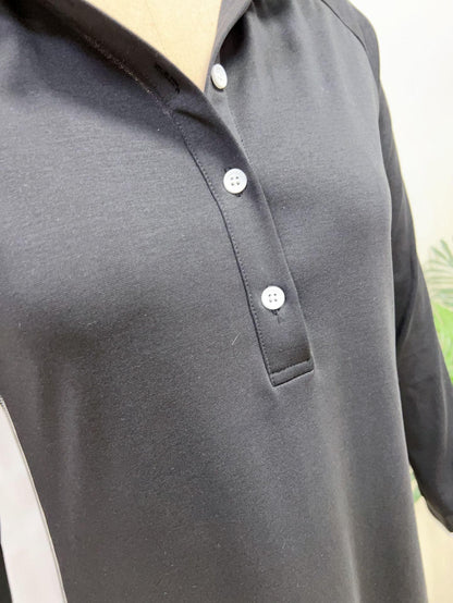 Maxi Dress with Button Collar and White Trim | Long Sleeve Elegant Comfort