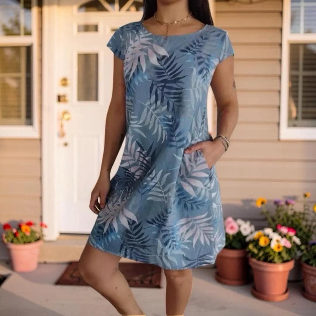 Floral Pocket Midi Dress, Women's Plus Size Short Sleeve Summer Dress