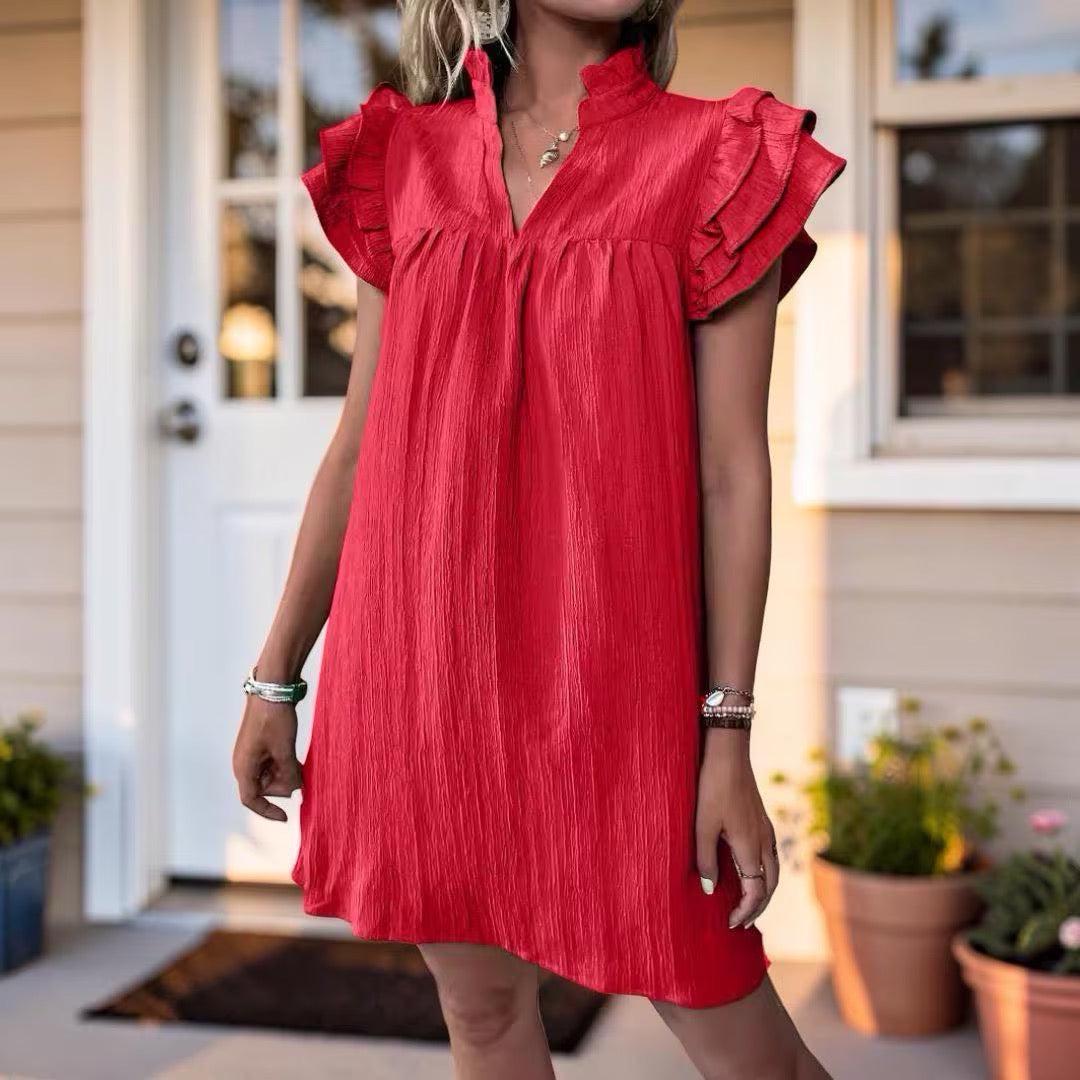 Ruffle Sleeve Mini Dress, Women's Loose Shift Summer Dress