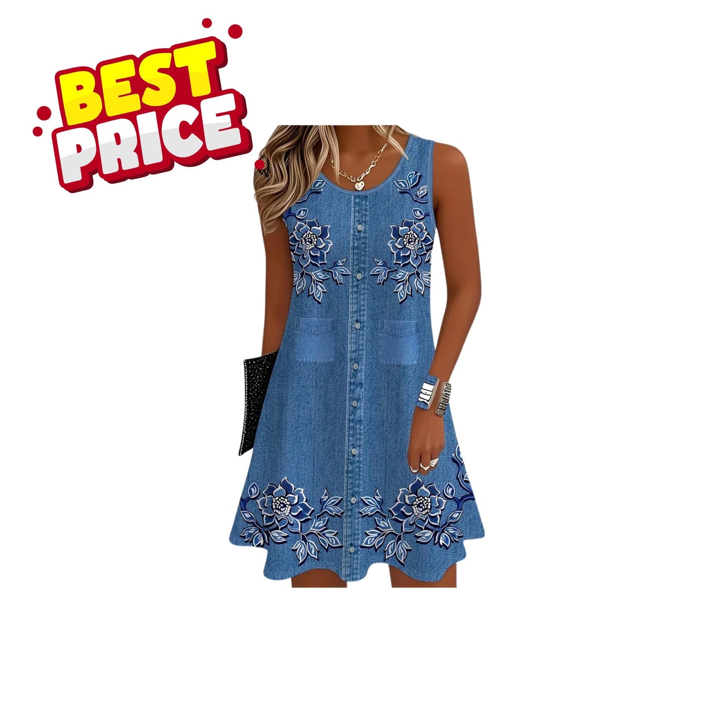 Women Summer Sleeveless Boho Dress Casual Tank Beach Floral Print Loose Vest Dress