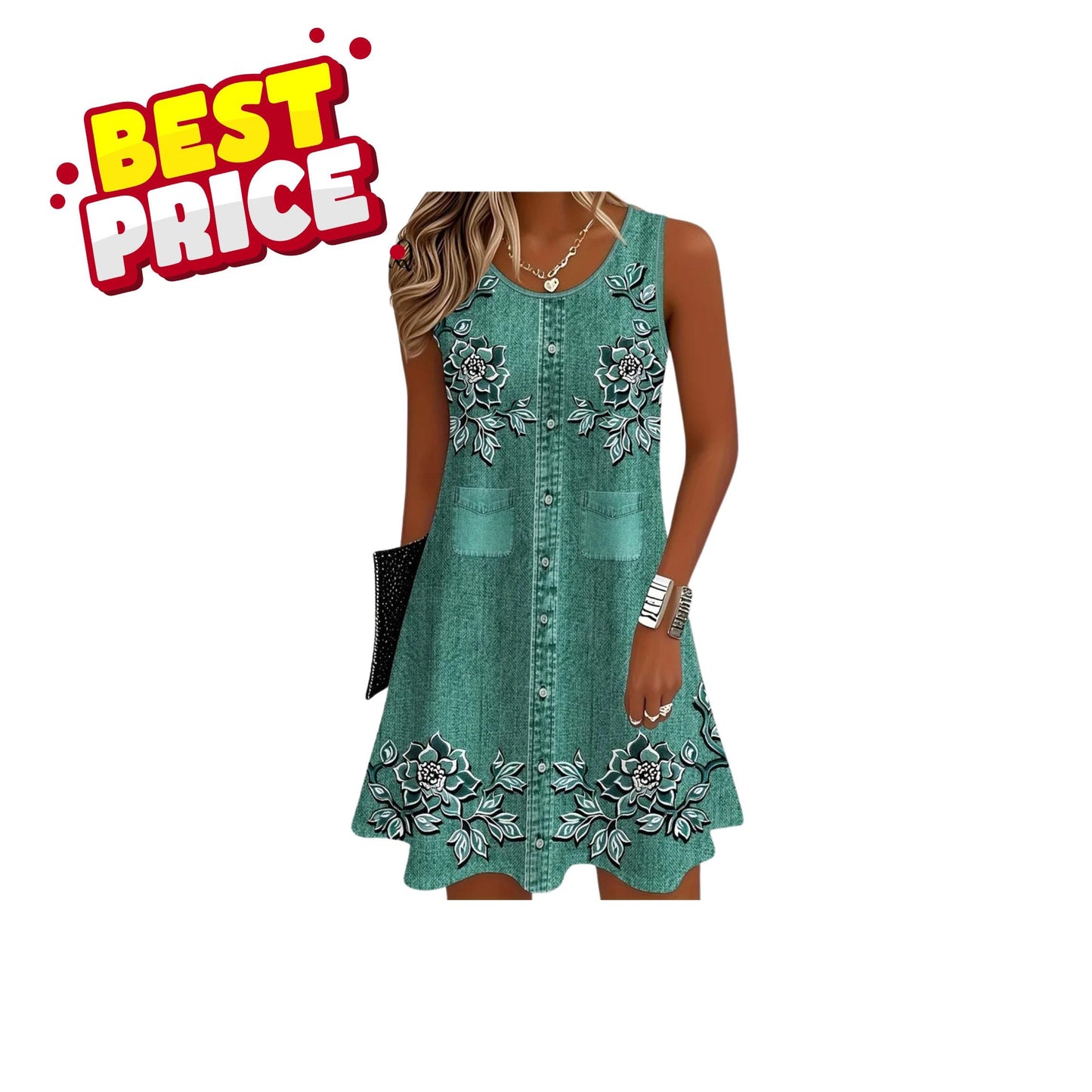 Women Summer Sleeveless Boho Dress Casual Tank Beach Floral Print Loose Vest Dress