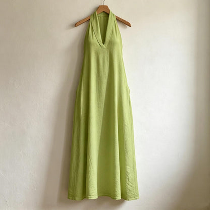 2026 Women'S Summer New V-Neck Sleeveless Solid Color Long Dress Loose Beach Vacation Dress with Pockets