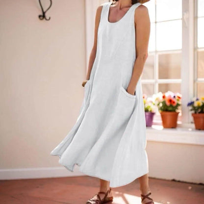 Sleeveless Pocket Boho Maxi Dress, Women's Plus Size Loose Fit Flowy Long Dress