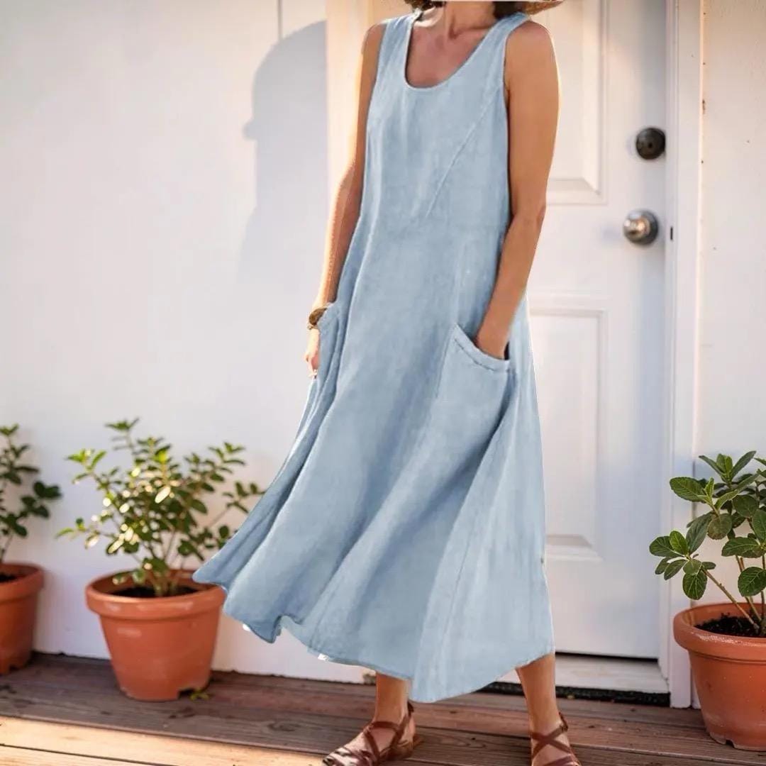Sleeveless Pocket Boho Maxi Dress, Women's Plus Size Loose Fit Flowy Long Dress