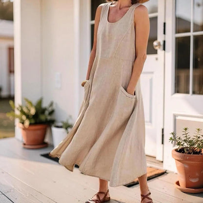 Sleeveless Pocket Boho Maxi Dress, Women's Plus Size Loose Fit Flowy Long Dress