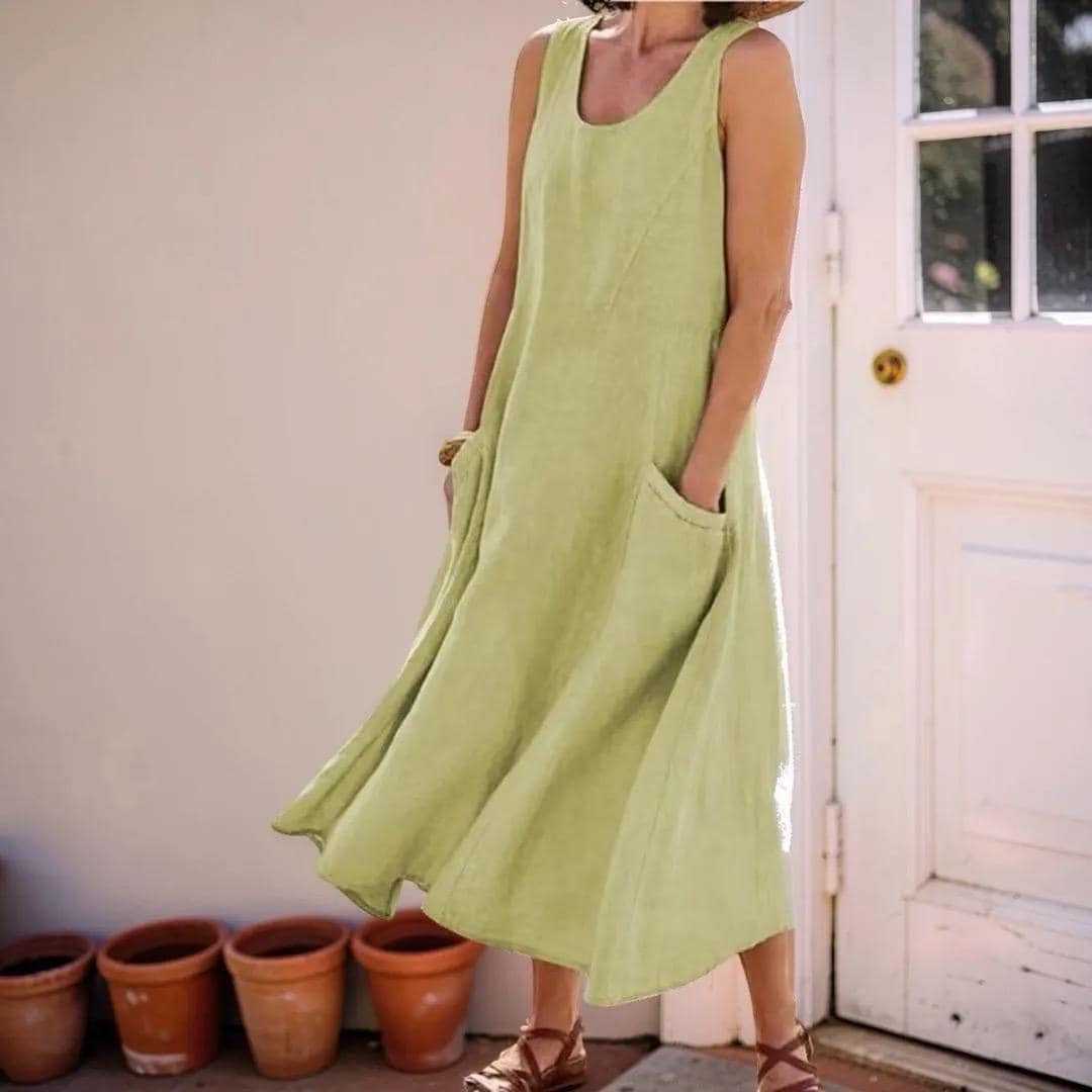 Sleeveless Pocket Boho Maxi Dress, Women's Plus Size Loose Fit Flowy Long Dress