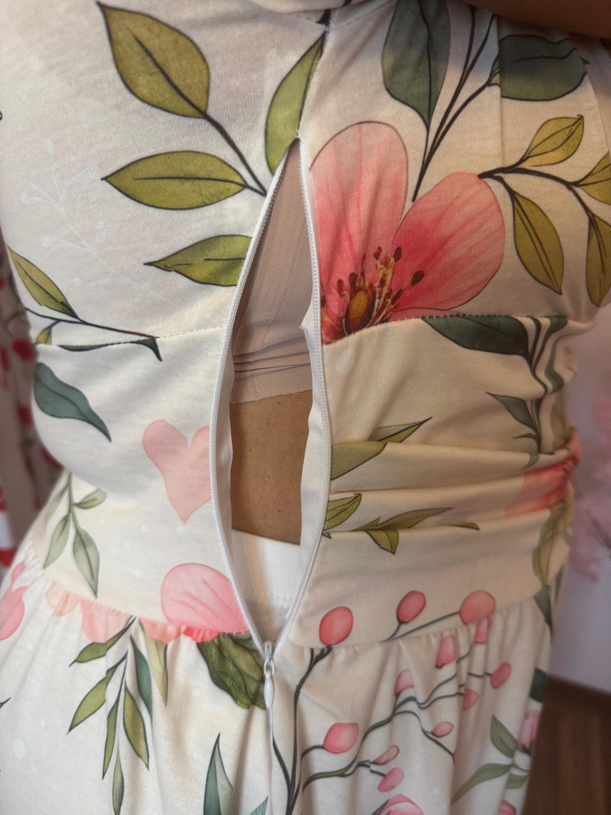 Floral Midi Dress – Elegant V Neck Summer Dress