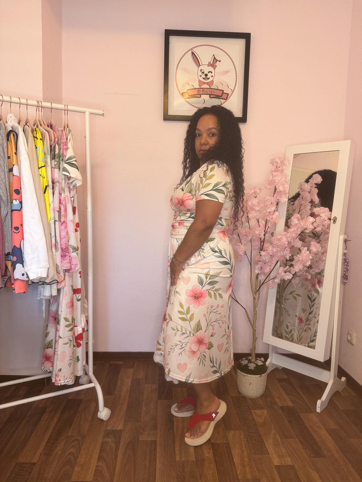 Floral Midi Dress – Elegant V Neck Summer Dress