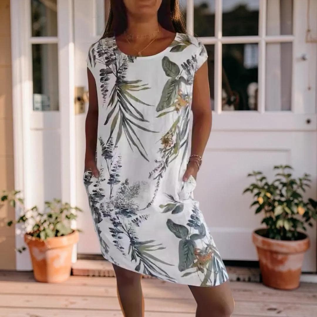 Floral Pocket Midi Dress, Women's Plus Size Short Sleeve Summer Dress