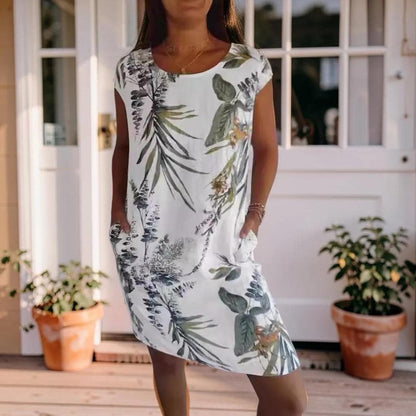 Floral Pocket Midi Dress, Women's Plus Size Short Sleeve Summer Dress