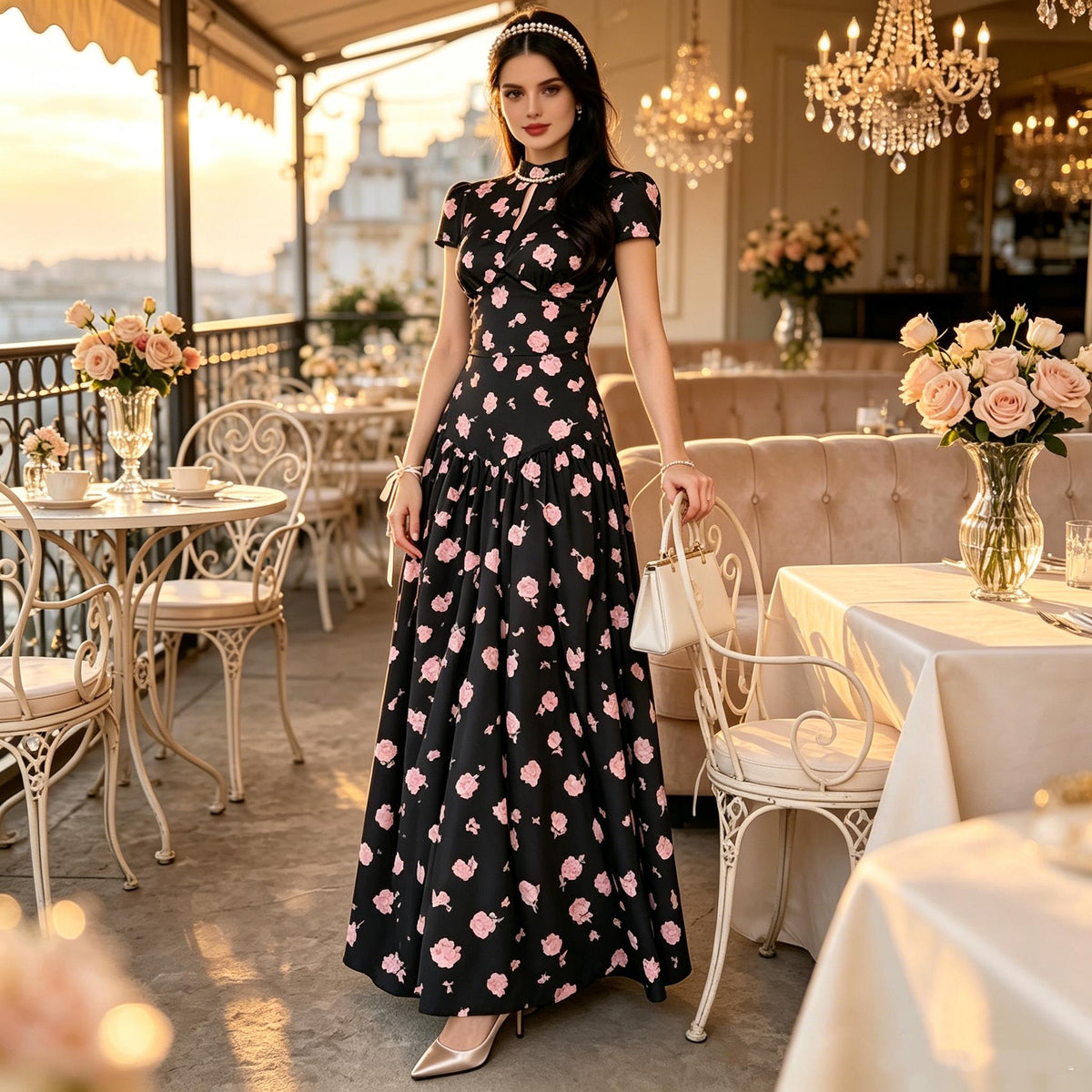 Women's Elegant Tea Party Floral Maxi Dress — Breathable Summer Dress, Stylish & Versatile