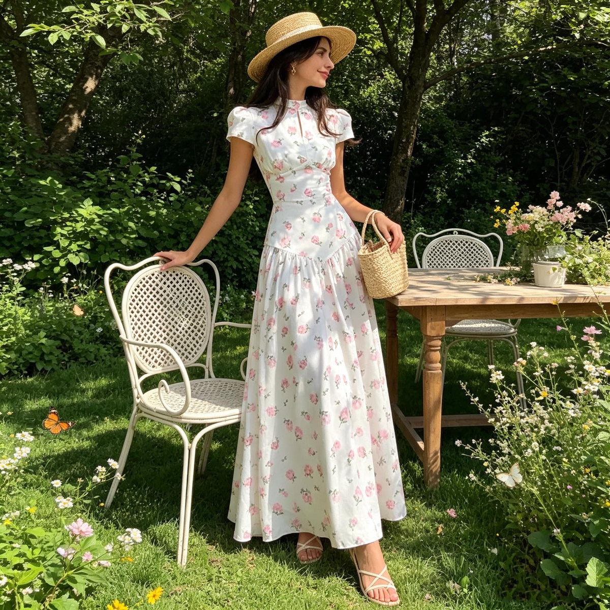 Women's Elegant Tea Party Floral Maxi Dress — Breathable Summer Dress, Stylish & Versatile