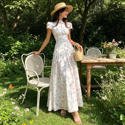 Women's Elegant Tea Party Floral Maxi Dress — Breathable Summer Dress, Stylish & Versatile