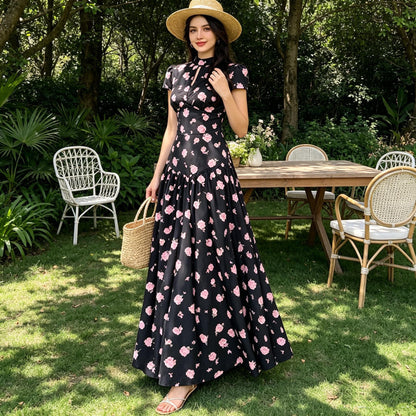 Women's Elegant Tea Party Floral Maxi Dress — Breathable Summer Dress, Stylish & Versatile