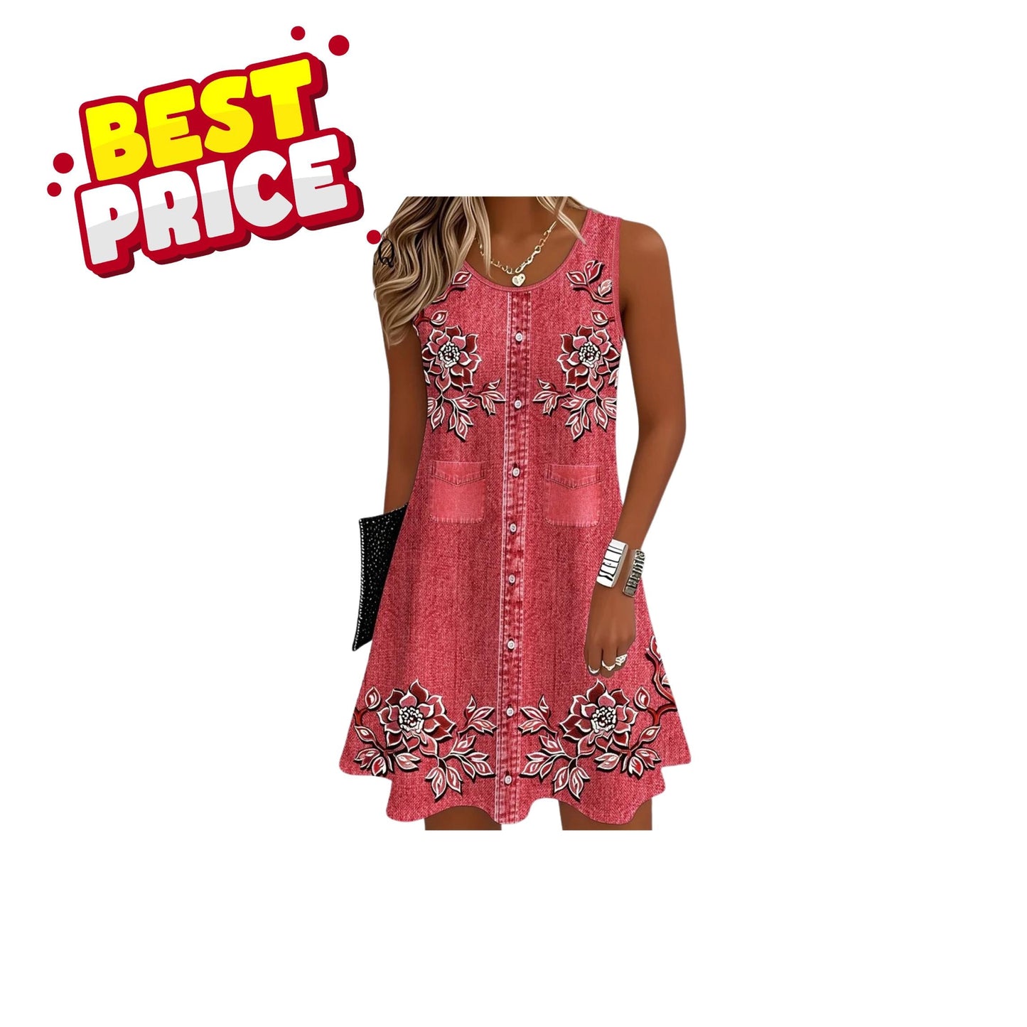 Women Summer Sleeveless Boho Dress Casual Tank Beach Floral Print Loose Vest Dress