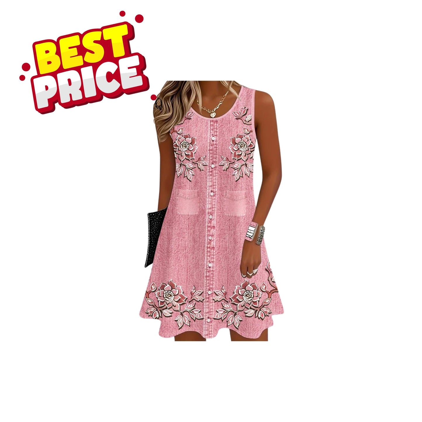Women Summer Sleeveless Boho Dress Casual Tank Beach Floral Print Loose Vest Dress