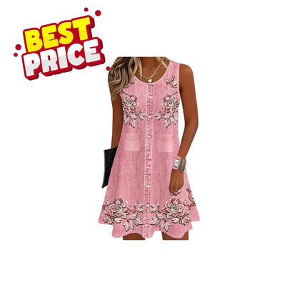 Women Summer Sleeveless Boho Dress Casual Tank Beach Floral Print Loose Vest Dress