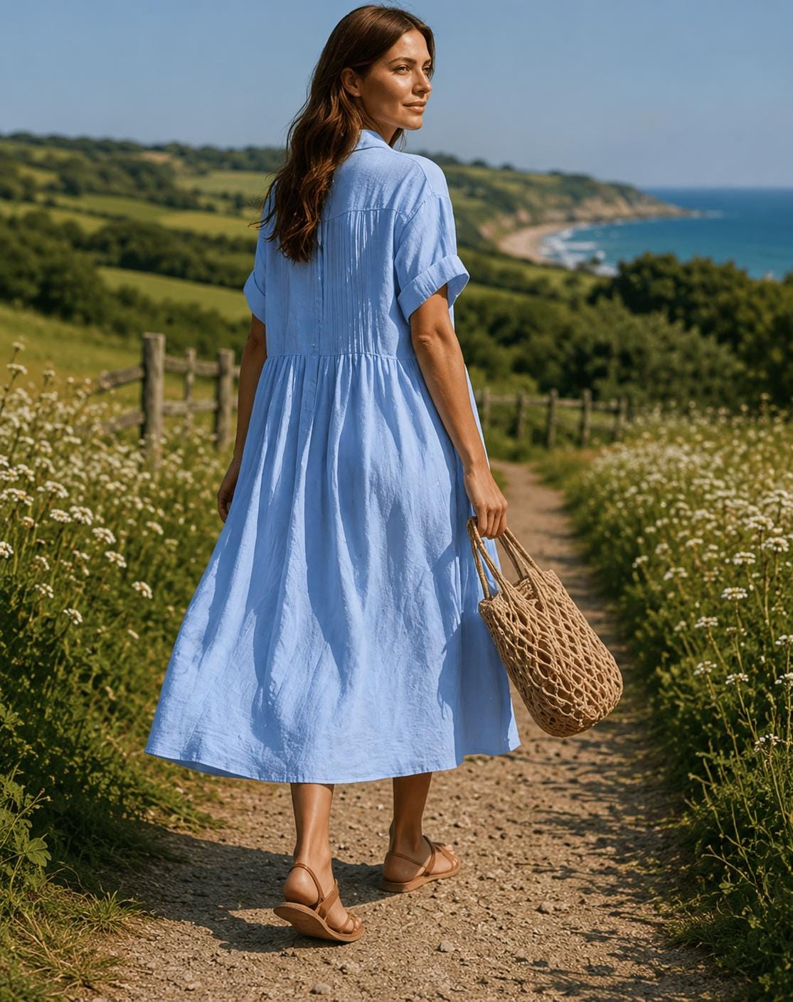 Maxi Shirt Dress for Women, Short Sleeve Button Down Summer Dress, Bohemian Casual Loose Fit Long Dress, Resort Style Wear, Blue