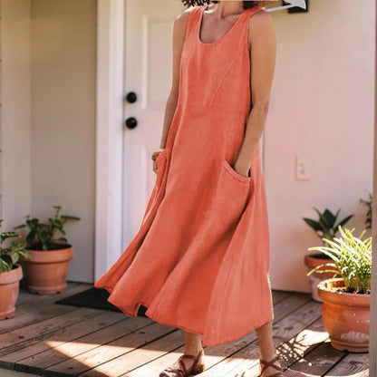 Sleeveless Pocket Boho Maxi Dress, Women's Plus Size Loose Fit Flowy Long Dress