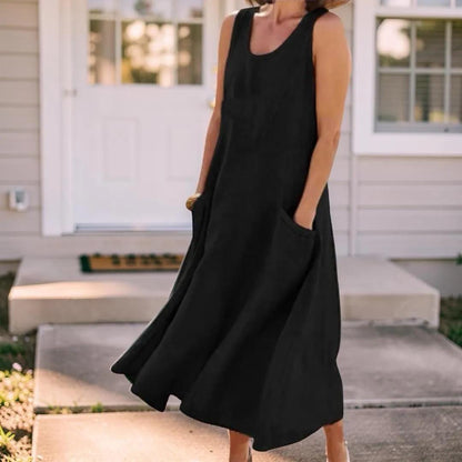 Sleeveless Pocket Boho Maxi Dress, Women's Plus Size Loose Fit Flowy Long Dress