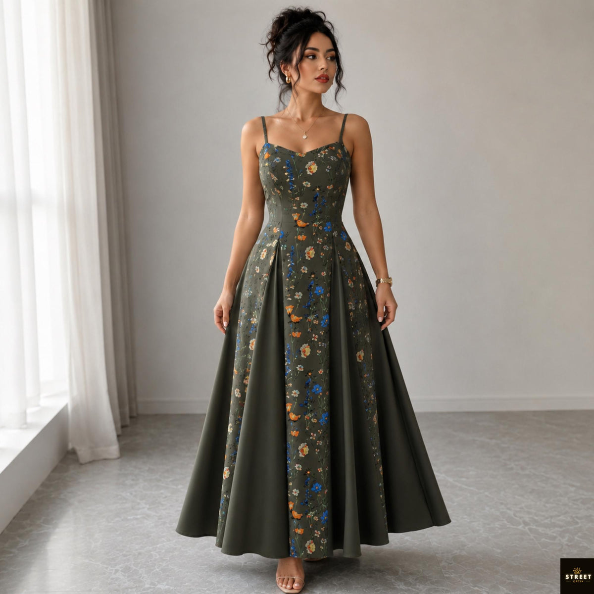 Floral Maxi Dress, Spaghetti Strap Summer Dress, V Neck Vacation Sundress