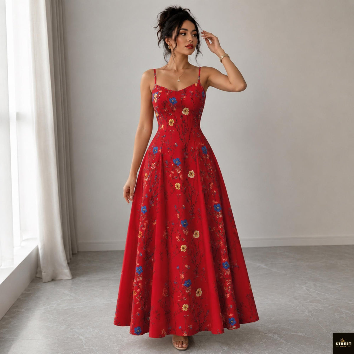 Floral Maxi Dress, Spaghetti Strap Summer Dress, V Neck Vacation Sundress