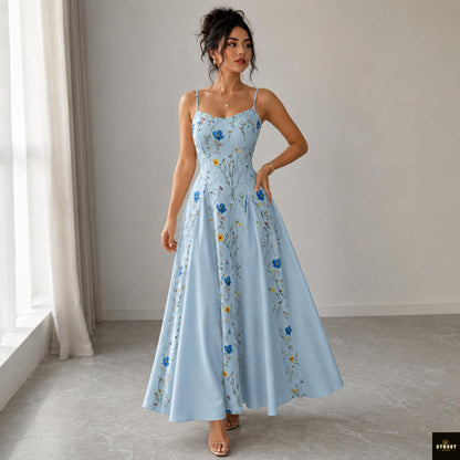 Floral Maxi Dress, Spaghetti Strap Summer Dress, V Neck Vacation Sundress