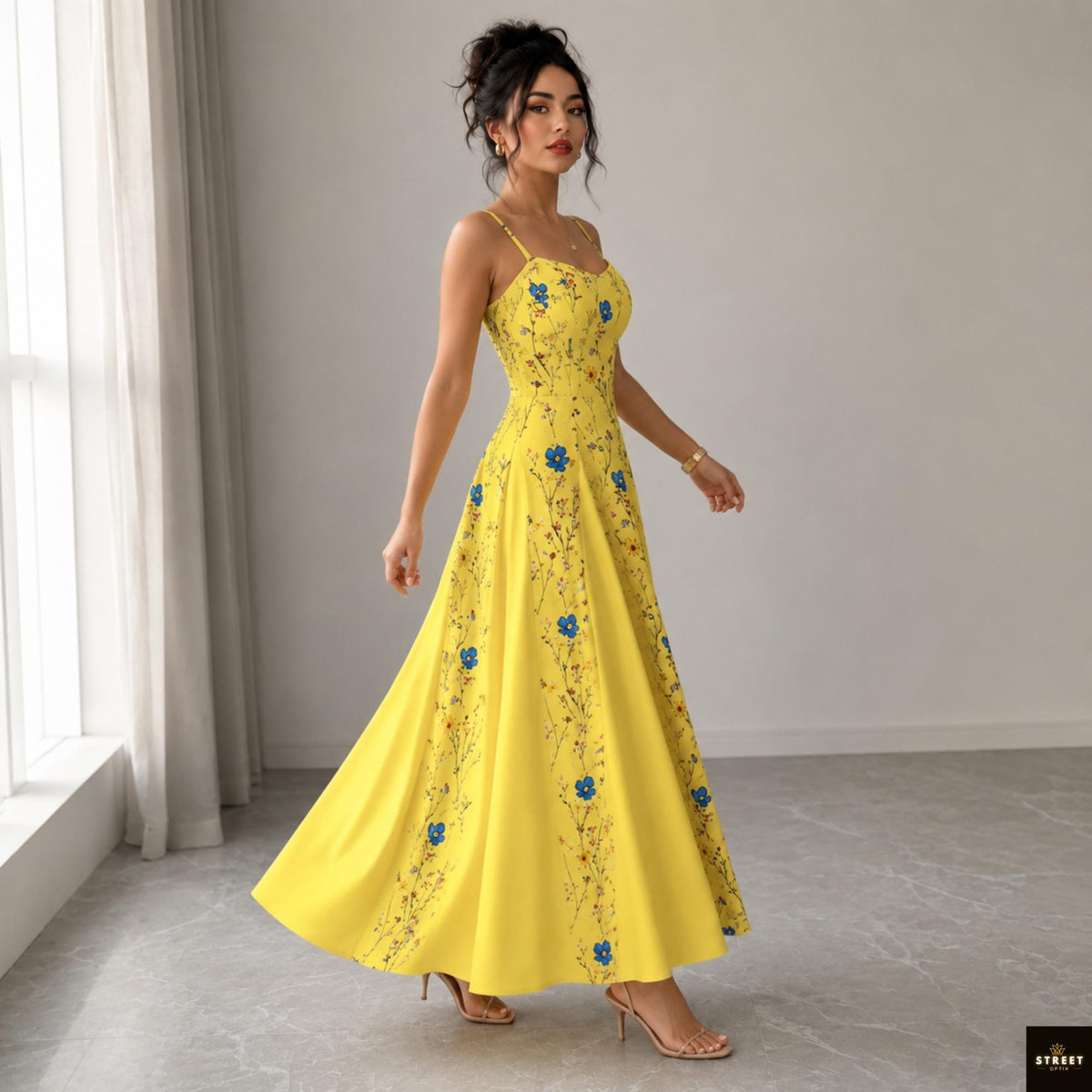 Floral Maxi Dress, Spaghetti Strap Summer Dress, V Neck Vacation Sundress
