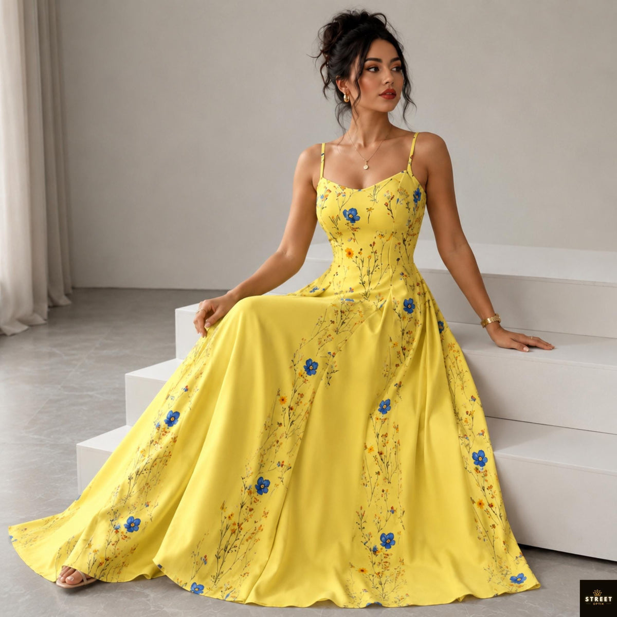 Floral Maxi Dress, Spaghetti Strap Summer Dress, V Neck Vacation Sundress