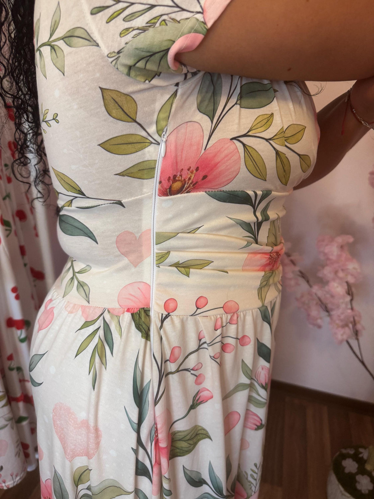 Floral Midi Dress – Elegant V Neck Summer Dress