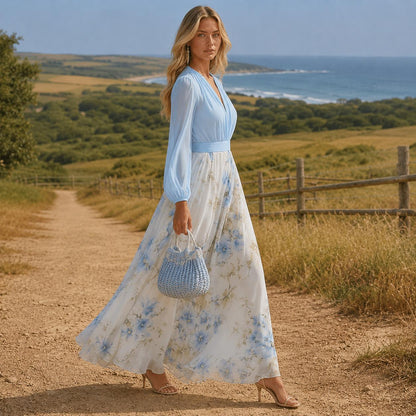 Floral Maxi Dress, Long Sleeve Boho Dress, Flowing Cottagecore Dress, Elegant Wedding Guest Dress, Romantic Spring Summer Outfit