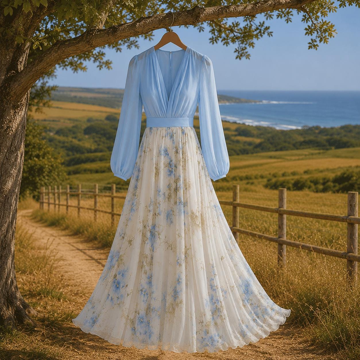 Floral Maxi Dress, Long Sleeve Boho Dress, Flowing Cottagecore Dress, Elegant Wedding Guest Dress, Romantic Spring Summer Outfit