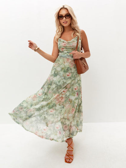 Romantic Floral Mesh Midi Dress, Cottagecore Summer Outfit, Lightweight Garden Party Slip, Vacation Outfit