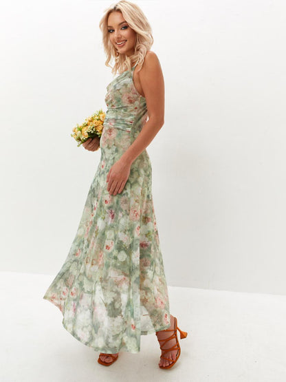 Romantic Floral Mesh Midi Dress, Cottagecore Summer Outfit, Lightweight Garden Party Slip, Vacation Outfit