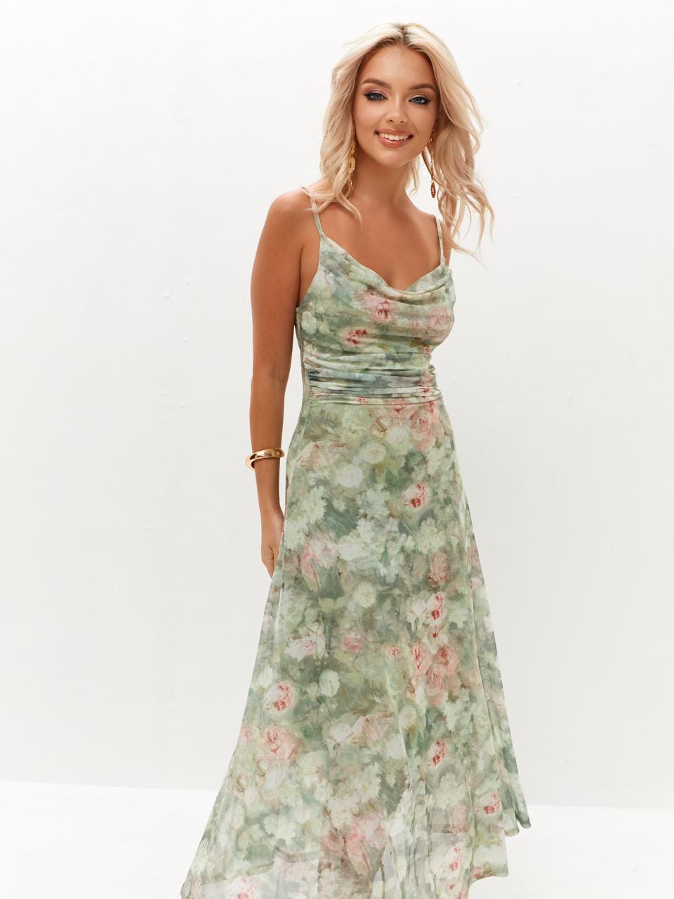 Romantic Floral Mesh Midi Dress, Cottagecore Summer Outfit, Lightweight Garden Party Slip, Vacation Outfit