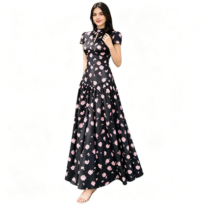 Women's Elegant Tea Party Floral Maxi Dress — Breathable Summer Dress, Stylish & Versatile