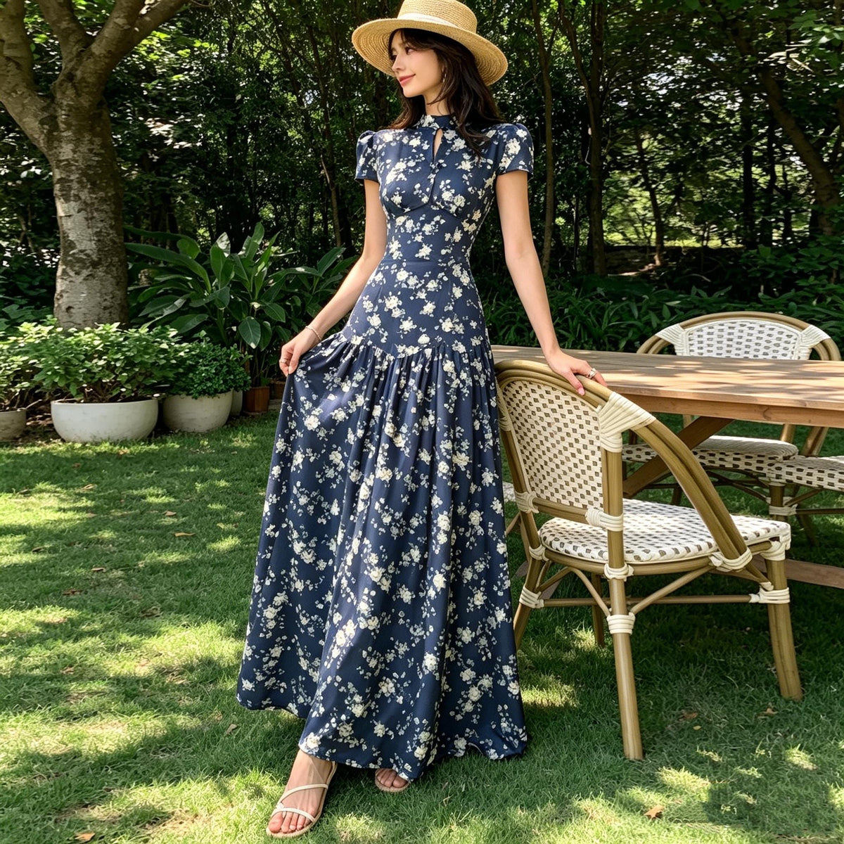 Women's Elegant Tea Party Floral Maxi Dress — Breathable Summer Dress, Stylish & Versatile