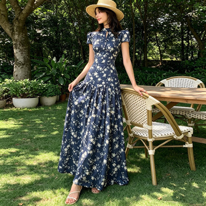 Women's Elegant Tea Party Floral Maxi Dress — Breathable Summer Dress, Stylish & Versatile