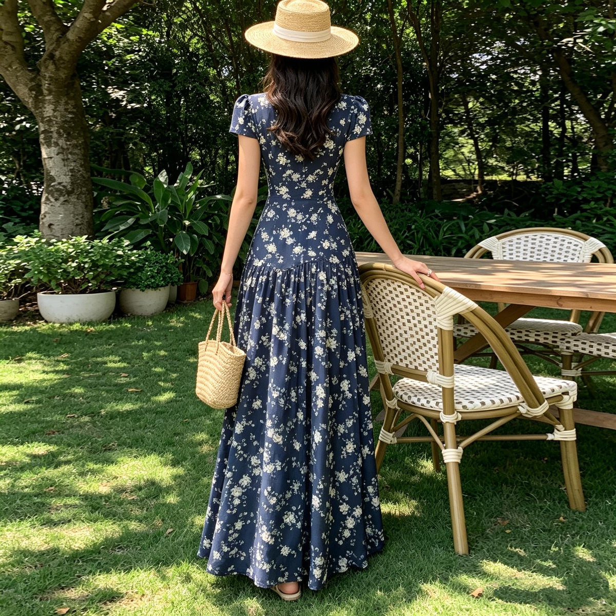 Women's Elegant Tea Party Floral Maxi Dress — Breathable Summer Dress, Stylish & Versatile