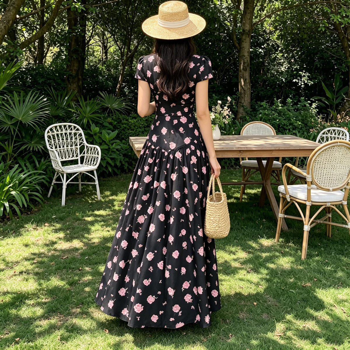 Women's Elegant Tea Party Floral Maxi Dress — Breathable Summer Dress, Stylish & Versatile
