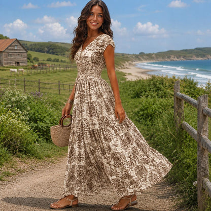 Boho Floral Maxi Dress for Women, Elegant Summer Dress, Flowy Cottagecore Dress, Vacation Outfit, Garden Party Dress, Wedding Guest Dress