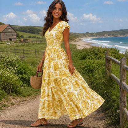 Boho Floral Maxi Dress for Women, Elegant Summer Dress, Flowy Cottagecore Dress, Vacation Outfit, Garden Party Dress, Wedding Guest Dress