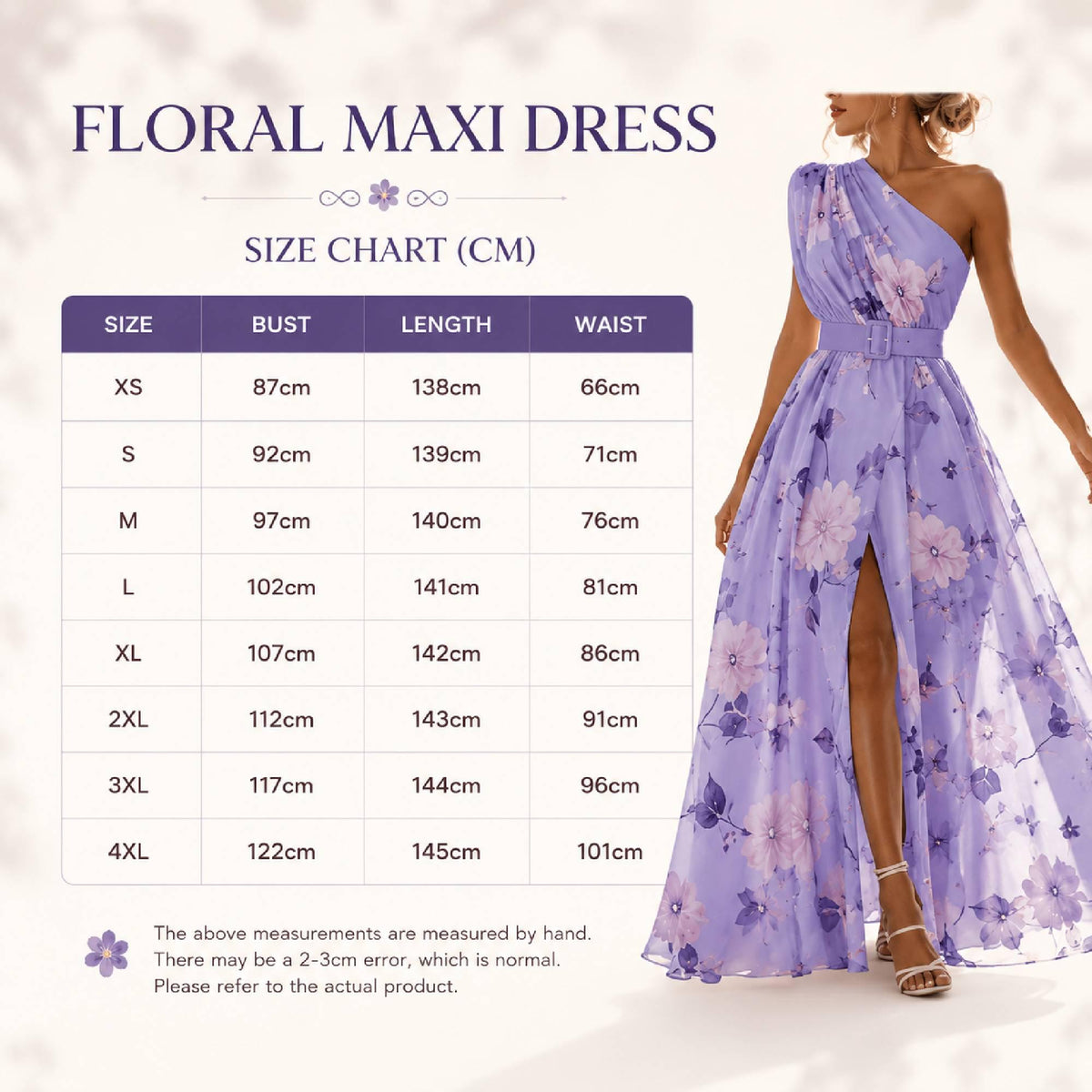 One-Shoulder Floral Maxi Dress, Flowing Belted Evening Gown, Summer Wedding Guest Polyester
