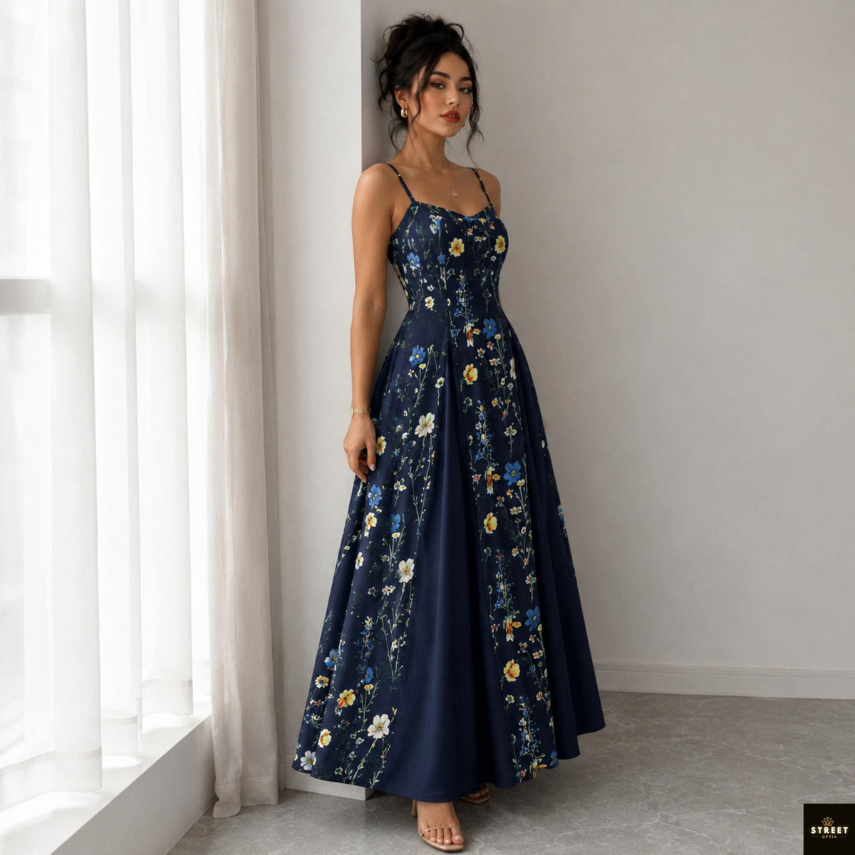 Floral Maxi Dress, Spaghetti Strap Summer Dress, V Neck Vacation Sundress