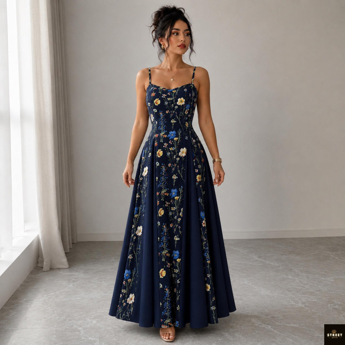 Floral Maxi Dress, Spaghetti Strap Summer Dress, V Neck Vacation Sundress