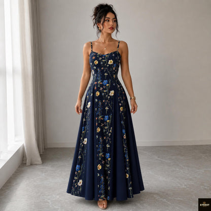 Floral Maxi Dress, Spaghetti Strap Summer Dress, V Neck Vacation Sundress