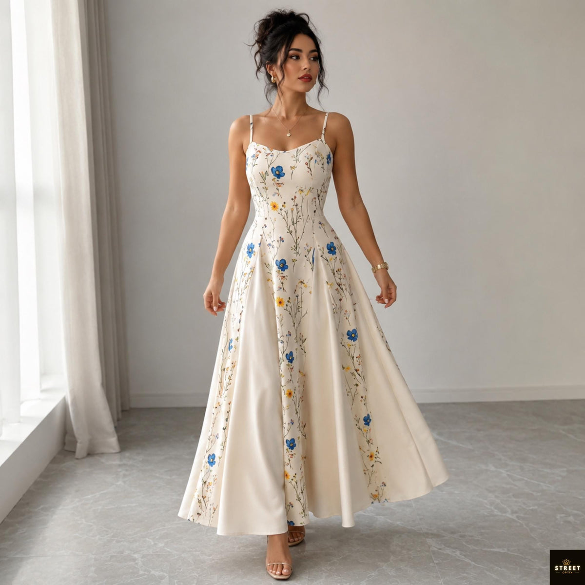 Floral Maxi Dress, Spaghetti Strap Summer Dress, V Neck Vacation Sundress