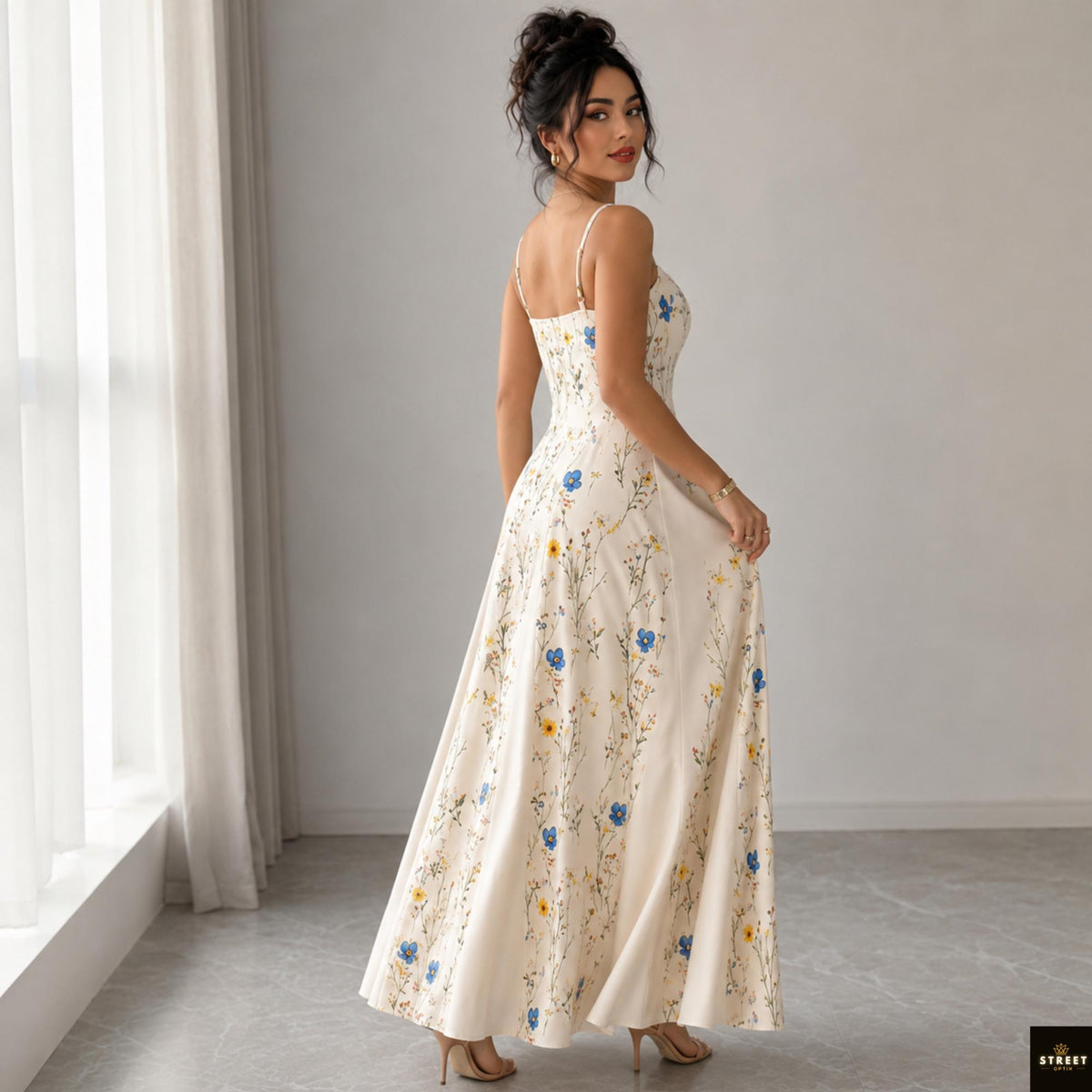 Floral Maxi Dress, Spaghetti Strap Summer Dress, V Neck Vacation Sundress